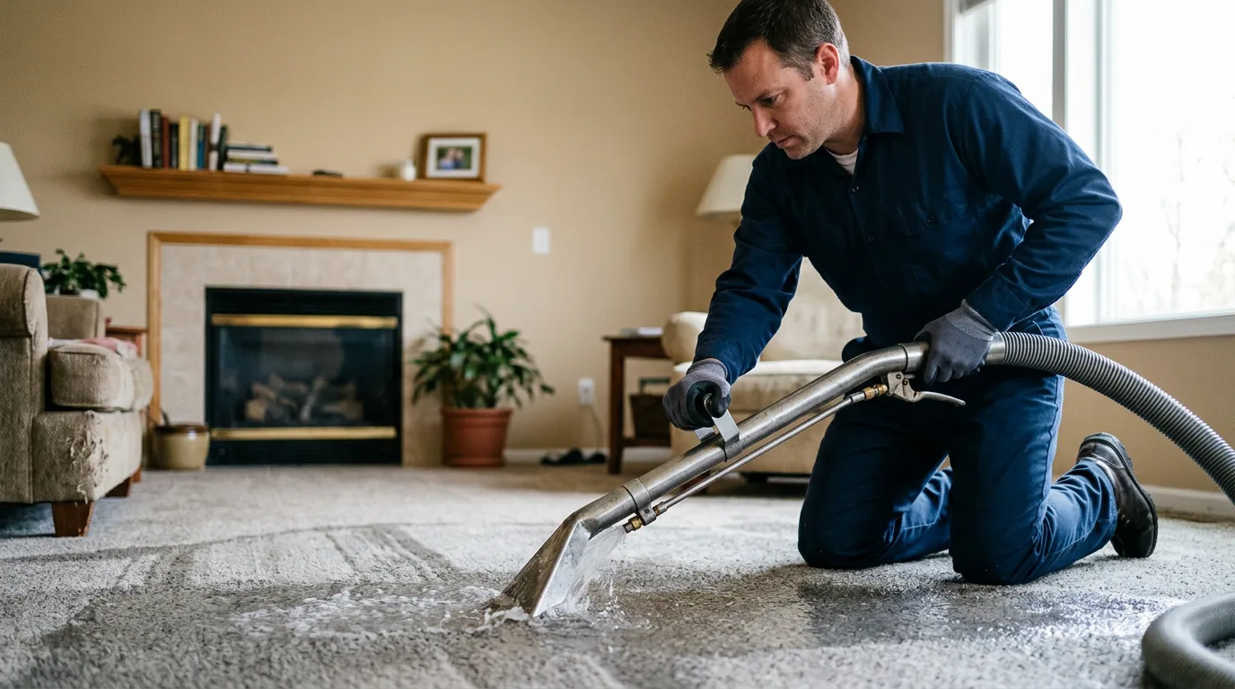 Water damage restoration technician working near Kendall, KS